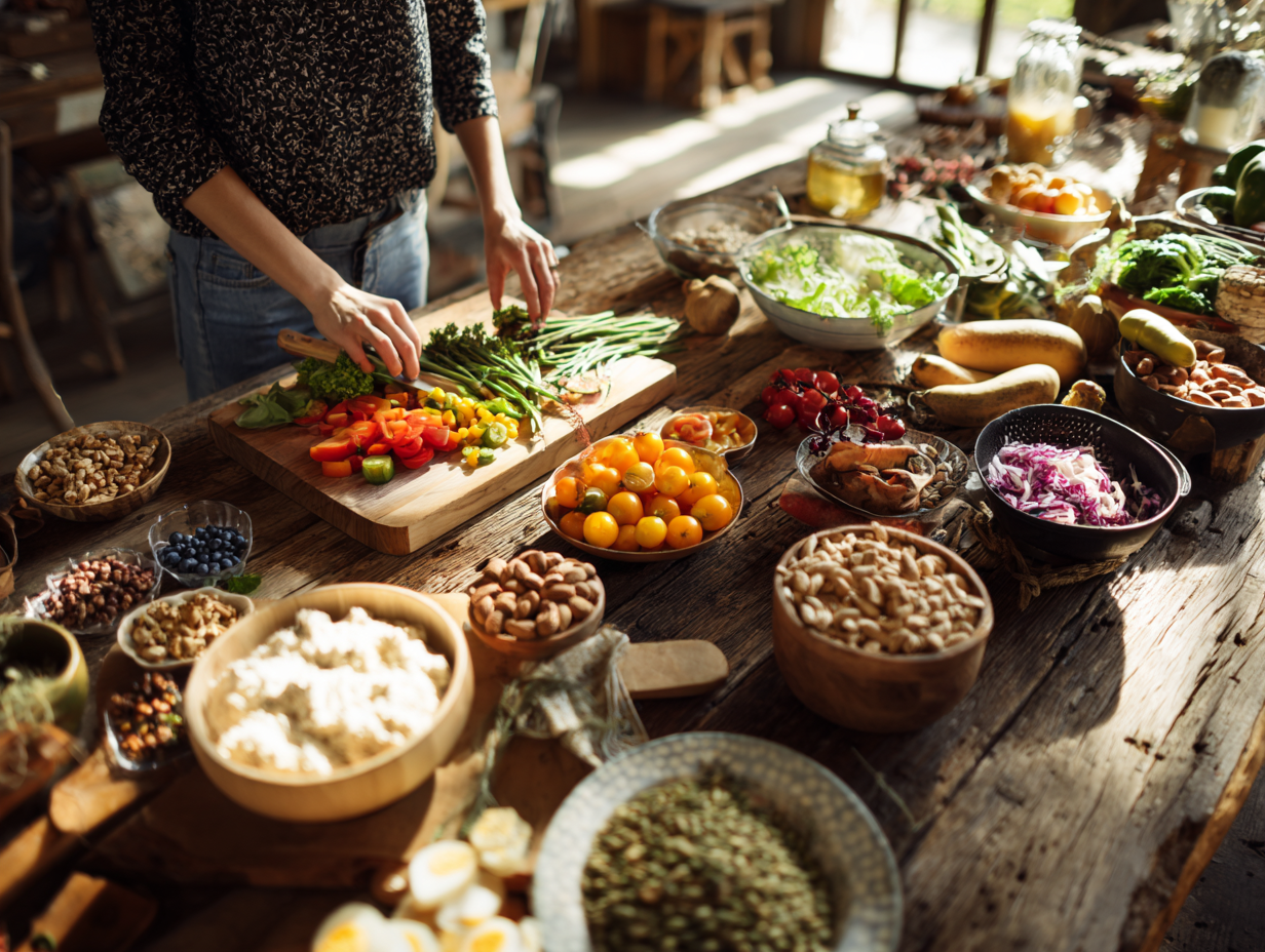 Pestré zdravé jedlo pripravené s láskou